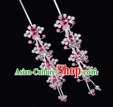 Chinese Ancient Peking Opera Hair Accessories Young Lady Diva Head Ornaments, Traditional Chinese Beijing Opera Hua Tan Pink Crystal Hairpins