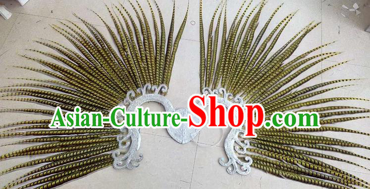 Top Grade Professional Stage Show Halloween Props Decorations, Brazilian Rio Carnival Parade Samba Dance Yellow Feather Catwalks Backplane for Women