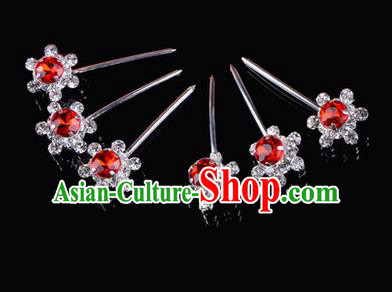 Chinese Ancient Peking Opera Hair Accessories Young Lady Diva Head Ornaments, Traditional Chinese Beijing Opera Hua Tan Red Crystal Bead Hairpins