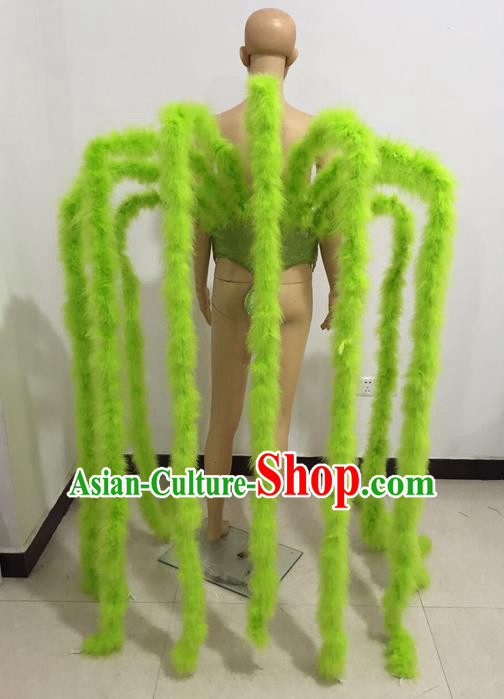 Top Grade Professional Stage Show Halloween Parade Props Green Decorations, Brazilian Rio Carnival Parade Samba Dance Supplies Backplane for Women