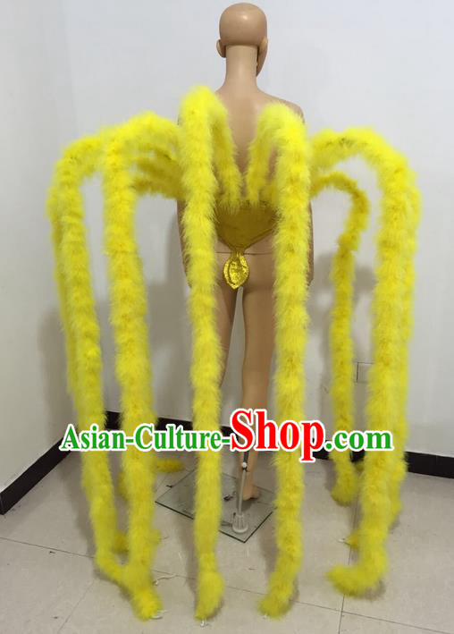 Top Grade Professional Stage Show Halloween Parade Props Yellow Decorations, Brazilian Rio Carnival Parade Samba Dance Supplies Backplane for Women