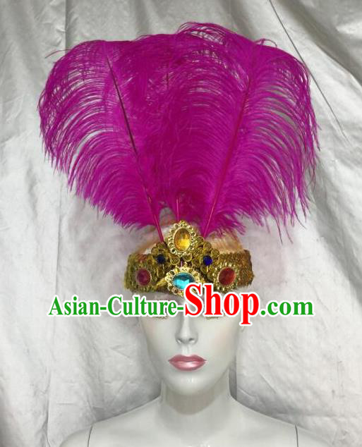 Top Grade Professional Stage Show Halloween Parade Rosy Feather Extravagant Brazilian Rio Carnival Parade Samba Dance Headwear for Women