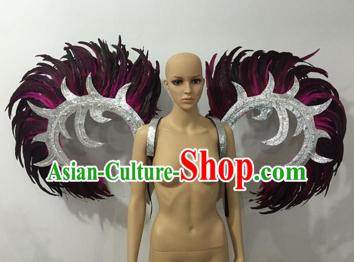 Top Grade Professional Stage Show Halloween Parade Feather Wings, Brazilian Rio Carnival Samba Dance Modern Fancywork Props Backplane Decorations for Women