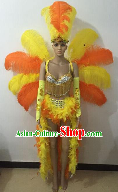 Top Grade Professional Performance Catwalks Bikini Headpiece and Decorations, Traditional Brazilian Rio Carnival Samba Modern Fancywork Belly Dance Backplane for Women