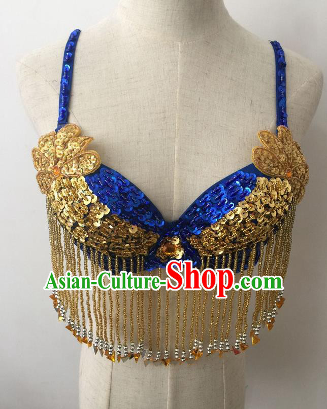 Top Grade Professional Performance Catwalks Bikini Clothing, Traditional Brazilian Rio Carnival Samba Modern Fancywork Belly Dance Royalblue Brassiere for Women