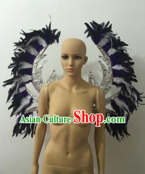 Top Grade Professional Stage Show Halloween Parade Purple Feather Wings Accessories, Brazilian Rio Carnival Samba Dance Modern Fancywork Decorations Props for Women