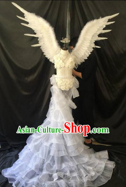 Top Grade Professional Performance Catwalks Costume White Feather Wings, Traditional Brazilian Rio Carnival Samba Dance Modern Fancywork Clothing for Women