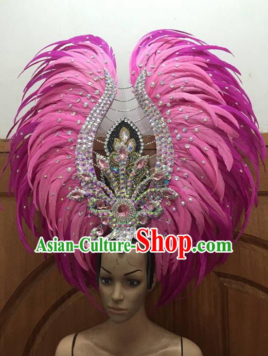 Top Grade Halloween Parade Hair Accessories Brazilian Rio Carnival Samba Dance Pink Feather Giant Headwear for Women