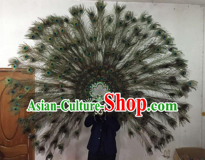 Top Grade Brazilian Rio Carnival Samba Dance Feather Hair Accessories Big Headpiece Decorations, Halloween Parade Giant Peacock Headwear for Women