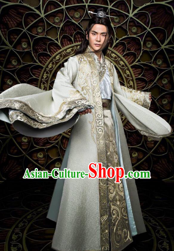 Traditional Ancient Chinese Nobility Childe Costume and Handmade Headpiece Complete Set, Elegant Hanfu Chinese Southern and Northern Dynasty Swordsman Robe Clothing