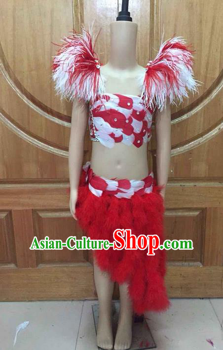 Top Grade Professional Performance Catwalks Costume Swimsuit, Traditional Brazilian Rio Carnival Samba Dance Clothing for Kids