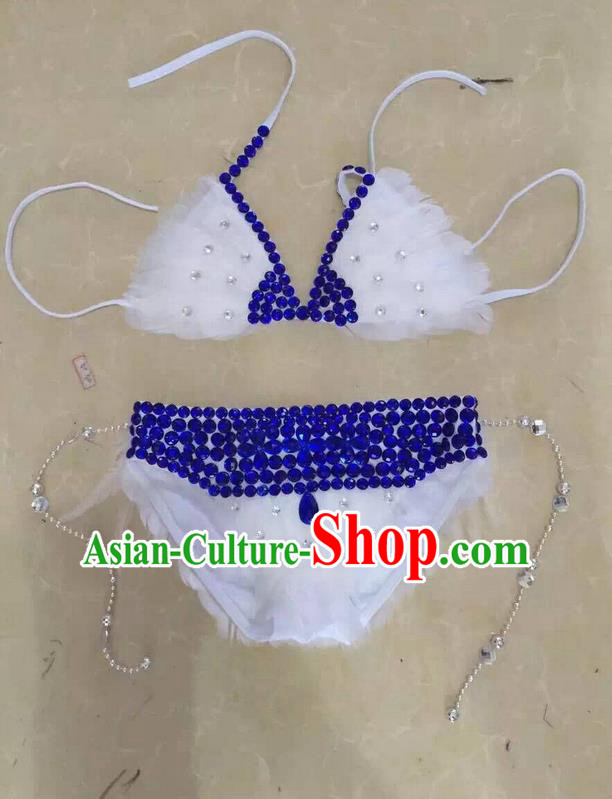 Top Grade Professional Performance Catwalks Costume White Swimsuit, Traditional Brazilian Rio Carnival Samba Belly Dance Bikini Clothing for Kids