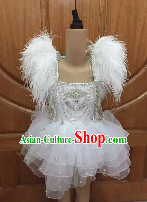 Top Grade Professional Performance Catwalks White Dress, Traditional Brazilian Rio Carnival Samba Dance Modern Fancywork Clothing for Kids