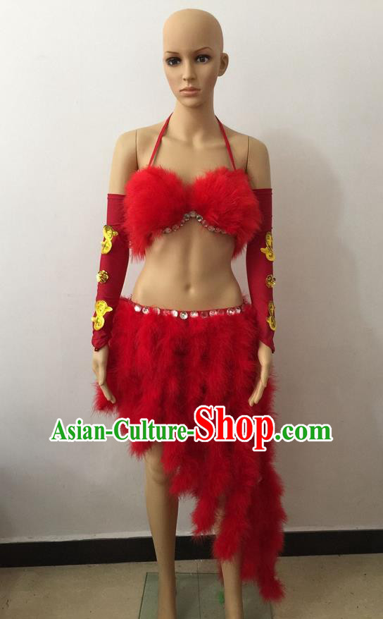 Top Grade Professional Performance Catwalks Costume Red Swimsuit, Brazilian Rio Carnival Parade Samba Belly Dance Opening Dance Bikini for Women