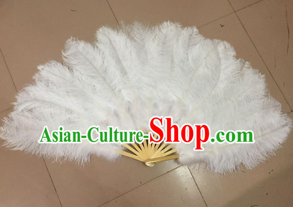 Top Grade Professional Performance Catwalks White Feather Big Fans, Brazilian Rio Carnival Parade Samba Dance Folding Fans