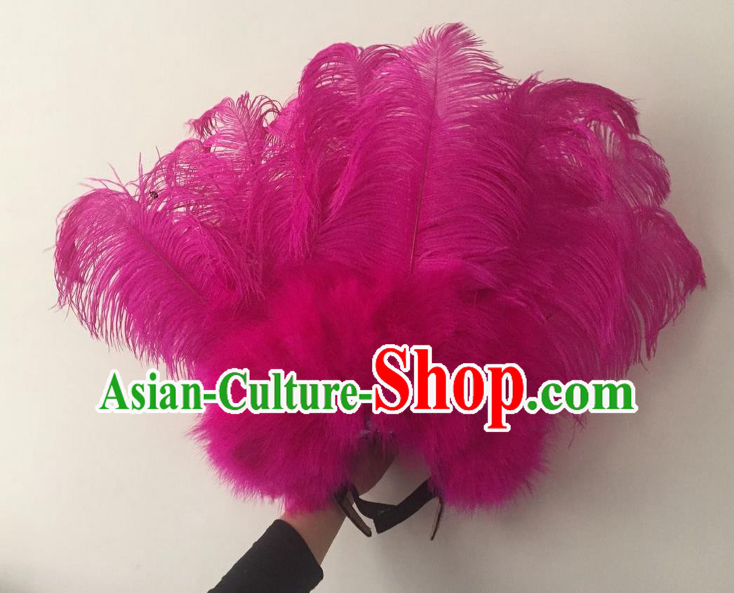 Top Grade Professional Performance Catwalks Rosy Feathers Deluxe Hair Accessories, Brazilian Rio Carnival Parade Samba Dance Headdress for Women