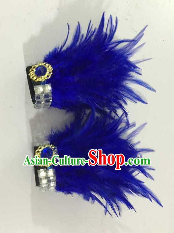 Top Grade Professional Performance Catwalks Wrist Accessories Bracelets, Brazilian Rio Carnival Parade Samba Dance Royalblue Feather Bracelet for Women