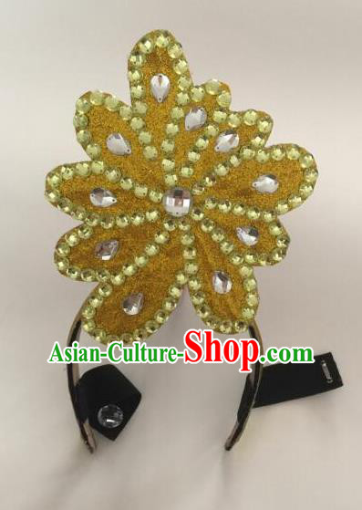 Top Grade Professional Performance Catwalks Fancy Ball Yellow Head Decorations Crystal Headwear, Brazilian Rio Carnival Parade Samba Dance Hair Clasp for Women