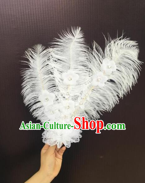 Top Grade Professional Performance Catwalks White Feathers Head Decorations Headwear, Brazilian Rio Carnival Parade Samba Dance Hair Accessories for Women