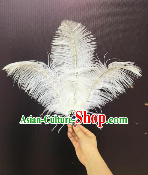 Top Grade Professional Performance Catwalks White Feathers Head Decorations Headwear, Brazilian Rio Carnival Parade Samba Dance Hair Accessories for Women