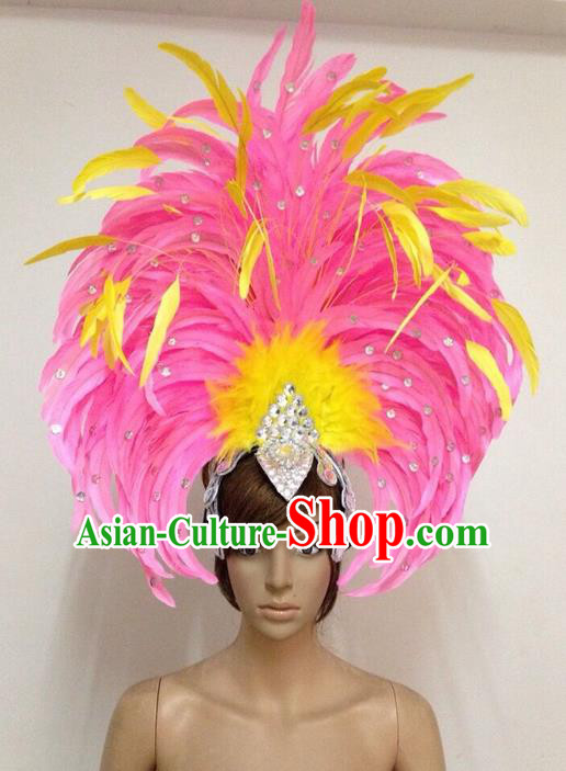 Top Grade Professional Performance Catwalks Feathers Decorations Big Hair Accessories, Brazilian Rio Carnival Parade Samba Dance Headpiece for Women