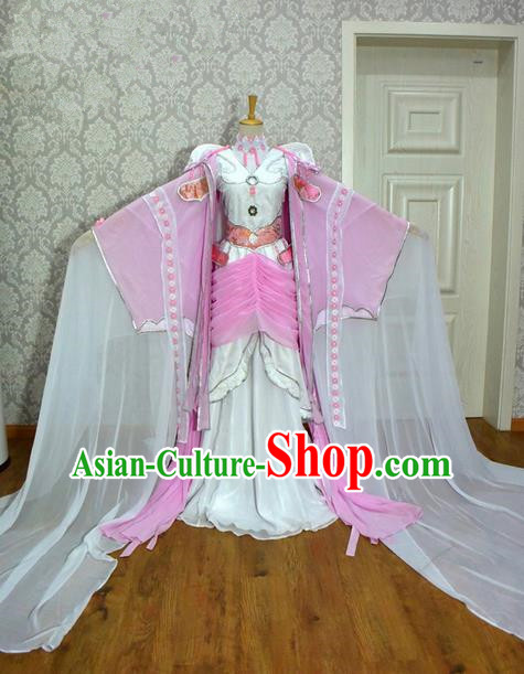 Top Grade Traditional China Ancient Cosplay Princess Costumes, China Ancient Young Lady Peri Pink Dress Clothing for Women