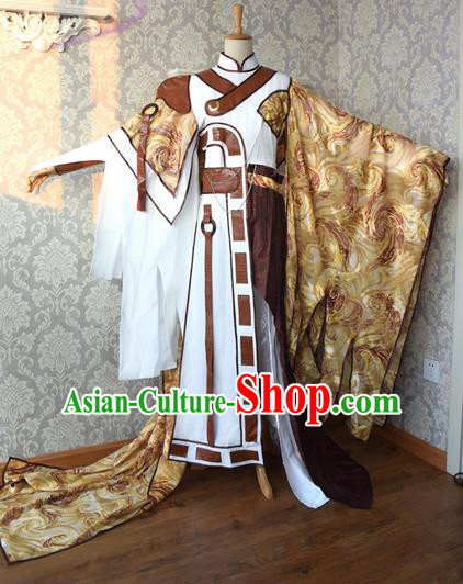 Top Grade Traditional China Ancient Cosplay Swordsman Costumes, China Ancient Taoist Master Hanfu Clothing for Men