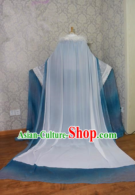 Top Grade Traditional China Ancient Cosplay Princess Costumes, China Ancient Palace Lady Fairy Blue Dress Clothing for Women
