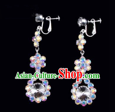 Chinese Ancient Peking Opera Head Accessories Young Lady Diva Colorful Crystal White Water Drop Earrings, Traditional Chinese Beijing Opera Hua Tan Eardrop Ear Pendants