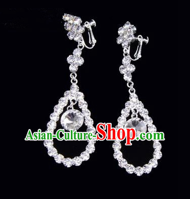 Chinese Ancient Peking Opera Head Accessories Young Lady Diva Colorful Crystal White Water Drop Earrings, Traditional Chinese Beijing Opera Hua Tan Ear Pendants