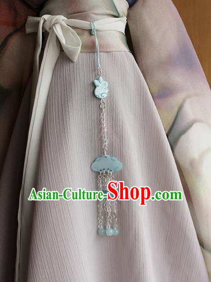 Top Grade Traditional China Ancient Palace Lady Green Jade Accessories Pendant, China Ancient Swordsman Tassel Waist Pendant