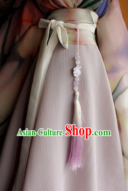 Top Grade Traditional China Ancient Palace Princess Pink Jade Accessories Pendant, China Ancient Swordsman Tassel Waist Pendant