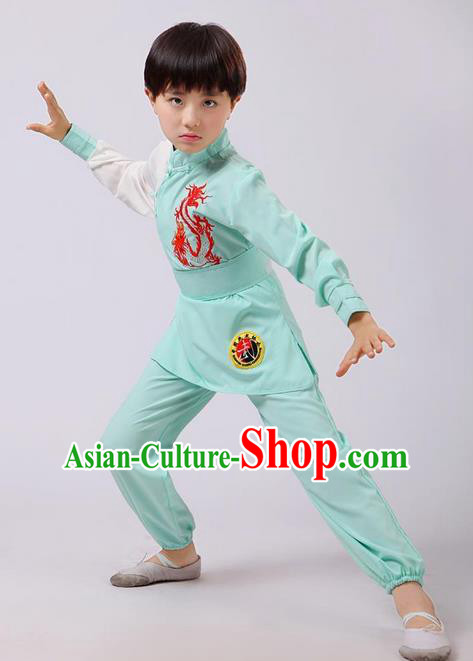 Top Grade Chinese Ancient Martial Arts Costume, Children Taiji Kung fu Green Clothing for Kids