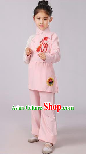 Top Grade Chinese Ancient Martial Arts Costume, Children Taiji Kung fu Pink Clothing for Kids