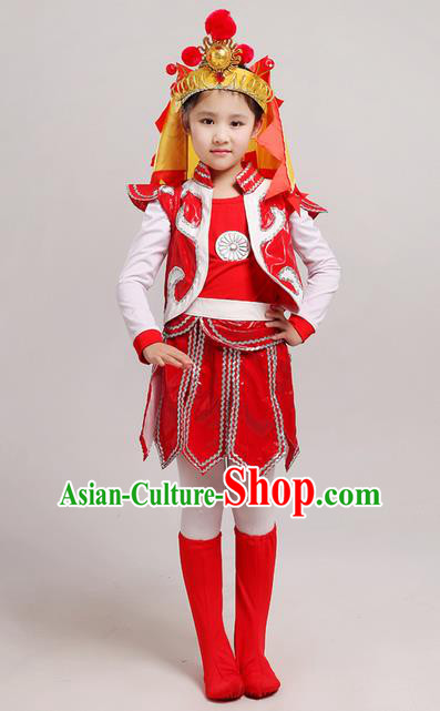 Top Grade Chinese Peking Opera Blues Soldier Costume, Children Beijing Opera General Clothing for Kids