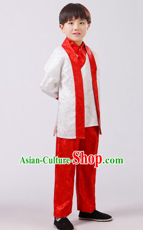 Top Grade Chinese Ancient Martial Arts Red Uniform Costume, Children Taiji Kung fu Blue Hanfu Clothing for Kids