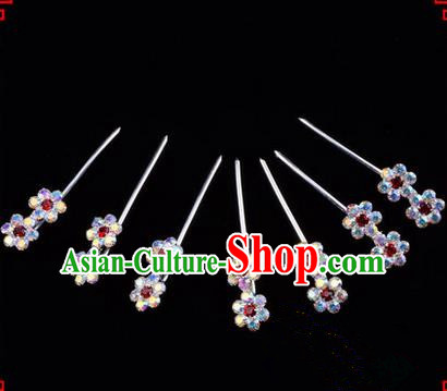 Chinese Ancient Peking Opera Head Accessories Young Lady Diva Colorful Crystal Headwear Wintersweet Red Hairpins Complete Set, Traditional Chinese Beijing Opera Hua Tan Head-ornaments