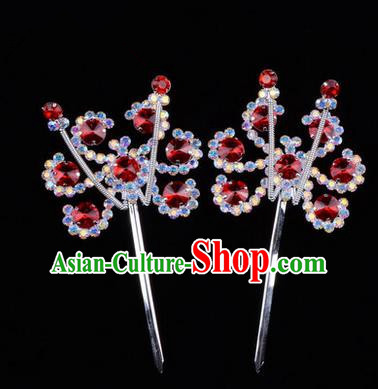 Chinese Ancient Peking Opera Head Accessories Young Lady Diva Colorful Crystal Headwear Sunflower Red Hairpins, Traditional Chinese Beijing Opera Hua Tan Head-ornaments