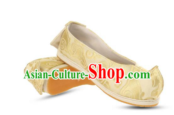 Chinese Ancient Peking Opera Young Lady Silk Damask Shoes, Traditional Chinese Beijing Opera Ancient Princess Hanfu Cloth Shoes Bow Shoes for Women