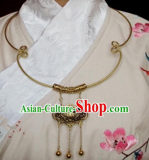 Chinese Ancient Handmade Jewelry Accessories Longevity Lock, Traditional Chinese Ancient Ming Dynasty Hanfu Necklace for Women