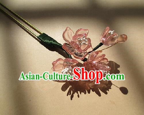 Chinese Ancient Handmade Jewelry Accessories Pink Flowers Hairpins, Traditional Chinese Ancient Hanfu Hair Clasp Headwear for Women