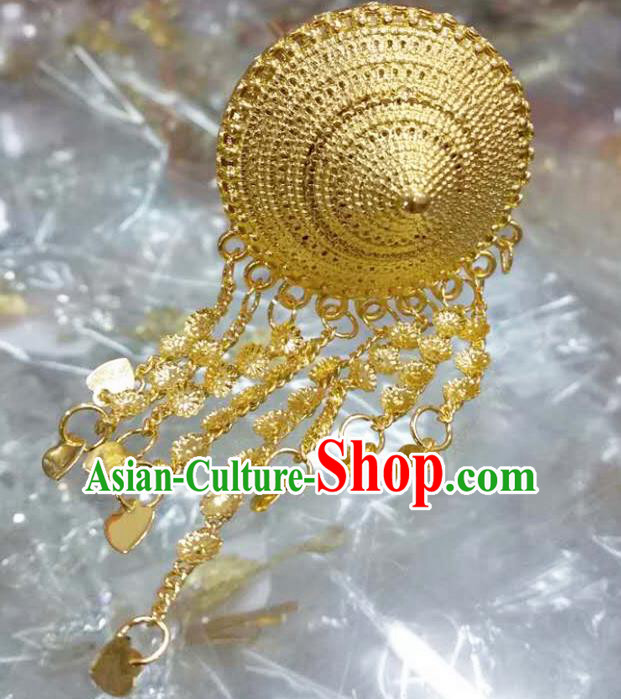 Traditional Thailand Ancient Handmade Hair Accessories, Traditional Thai China Dai Nationality Golden Hairpins Headwear for Women