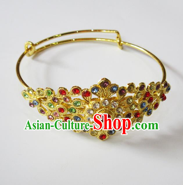Traditional Thailand Ancient Handmade Jewelry Accessories Bracelet, Traditional Thai China Dai Nationality Colorful Crystal Bangle for Women