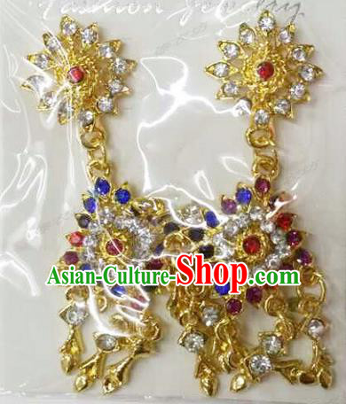 Traditional Thailand Ancient Handmade Accessories Earrings, Traditional Thai China Dai Nationality Colorful Crystal Royal Eardrop for Women