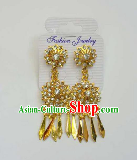 Traditional Thailand Ancient Handmade Accessories Earrings, Traditional Thai China Dai Nationality Tassel Crystal Eardrop for Women