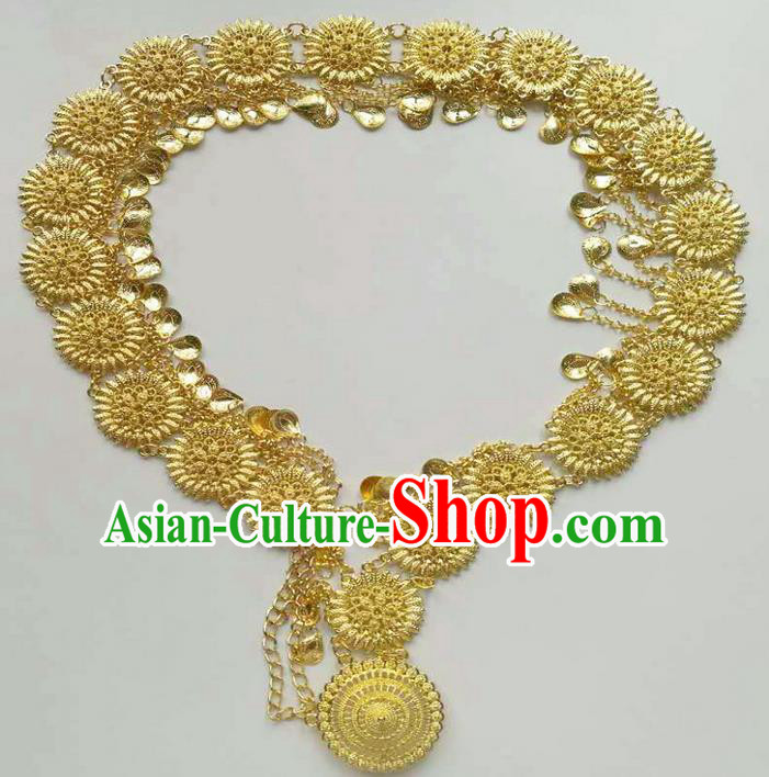 Traditional Thailand Ancient Handmade Golden Waist Accessories, Traditional Thai China Dai Nationality Belts Pendant for Women