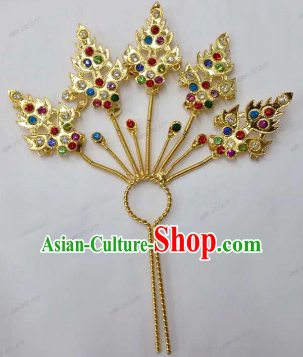 Traditional Thailand Ancient Handmade Hair Accessories Headpiece, Traditional Thai China Dai Nationality Tassel Hairpins Crystal Hair Sticks for Women