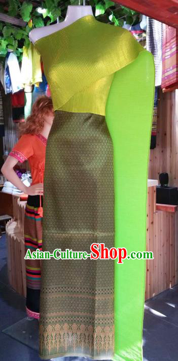 Traditional Thailand Ancient Handmade Female Costumes, Traditional Thai China Dai Nationality Wedding Bride Green Dress Clothing for Women