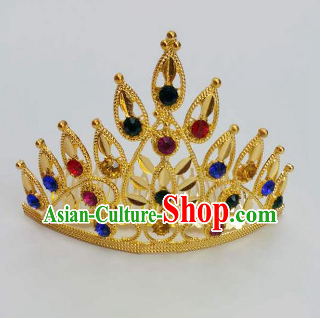 Traditional Thailand Ancient Handmade Hair Accessories, Traditional Thai China Dai Nationality Colorful Crystal Royal Crown for Women