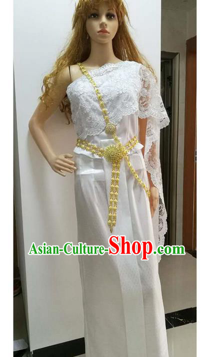 Traditional Thailand Ancient Handmade Female Costumes and Belts, Traditional Thai Princess Tight Skirt China Dai Nationality Wedding Dress Clothing for Women